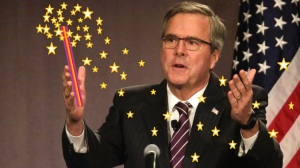 Jeb Bush using a magic wand to fix the Constitution and to make the U.S. Gross Domestic Product grow at 4% as he promised earlier.